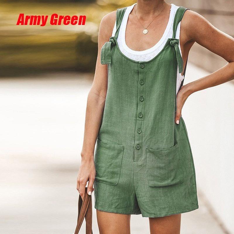 Damen-Overall, Sommer-Trägerhose, Shorts, lässig, locker, ärmellos, Strampler, Overall, Hosenträger, Overalls 3XL armee grüne