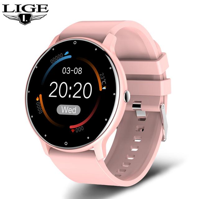 LIGE Smartwatch mit 1,28-Zoll-Bildschirm, wasserdicht mit IP67-Schutzklasse, Schrittzähler und Pulsmesser Silicone belt rosa