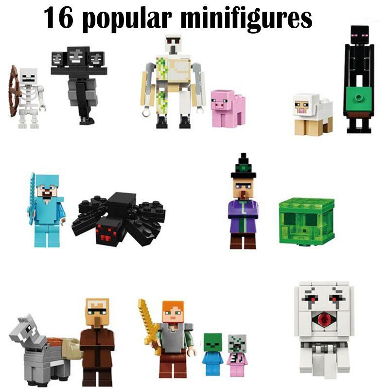 Minecraft Figuren Steve Ihn Bausteine Spielzeug Ziegel Kinder Geburtstagsgeschenke 16pcs-Set 1,Height:2.2-7cm