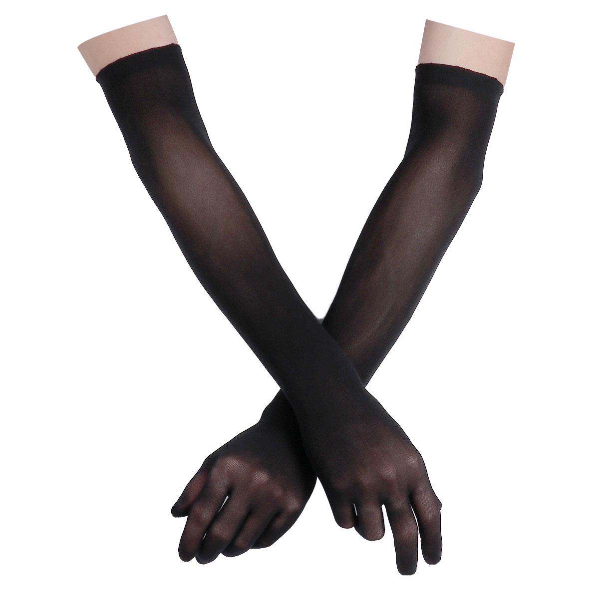 Sexy Frauen glatte, durchsichtige, nahtlose lange Handschuhe, Fäustlinge, Sonnenschutz, Brauthandschuh, durchsichtige Handschuhe schwarz