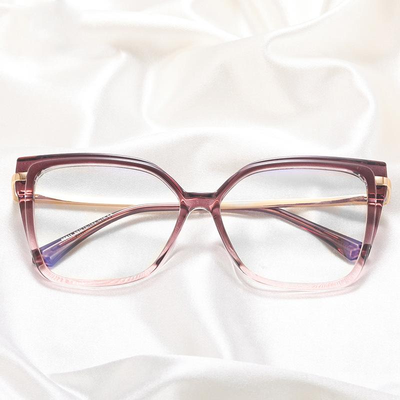 Modische Optik Myopie-Brille Damen Leopard Großes Quadratisches Brillengestell Metall Computer Blaulichtfilternde Brille 0~-6 myopia-2