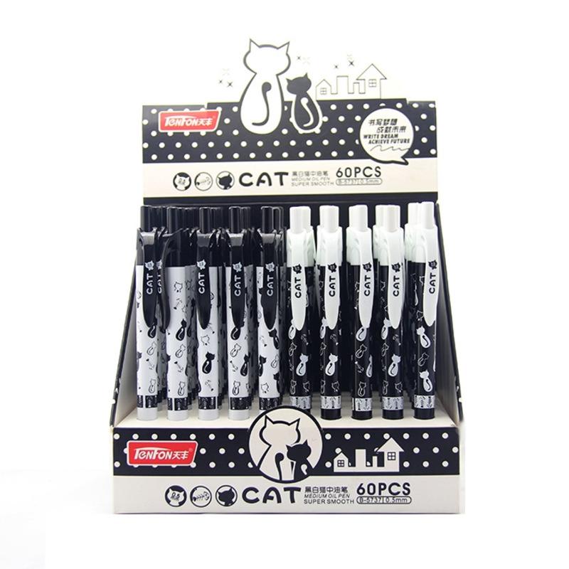 1 Stück niedlicher schwarzer weißer Katzen-Briefpapierstift für Kinder, Büro, Schulbedarf, Kugelschreiber schwarz