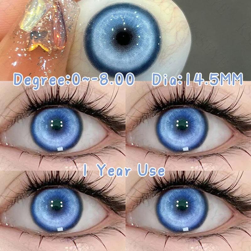 2 stücke Farbige Kontaktlinsen Jährlich Cosplay Weiche Kontaktlinsen 14,5 MM Halloween Augen Make-Up 0 ~ -8,00 Myopie Linsen Rezept Weiche Linse Auge Großaugen Puppenauge 0 blau