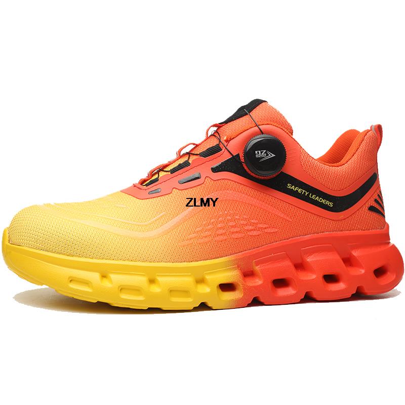 Mode ZLMY Leichte Sicherheitsschuhe Herren Stahlkappe Sneaker Drehknopf Durchstichsichere Arbeitsschuhe Mann Mode Arbeitsstiefel Anti-Stich 42