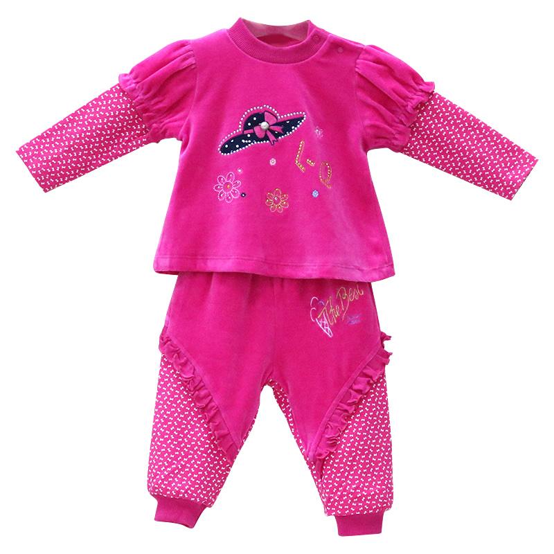 Neugeborene Mädchen Säuglingskleidung Samt Winter Frühling Langarm Hosen Set Knöpfe bestickt Kinderbekleidung Aapparel 62 dunkel rosa