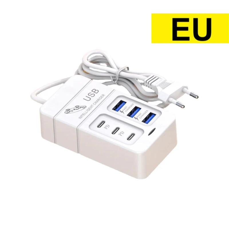 35 W PD Typ C Schnellladung Multiport USB-Ladegerät Schnelle Wandladegeräte USB-Hub-Adapter Mobiltelefon EU US-Stecker USB Typ C Ladegerät 3PD+3USB EU Plug