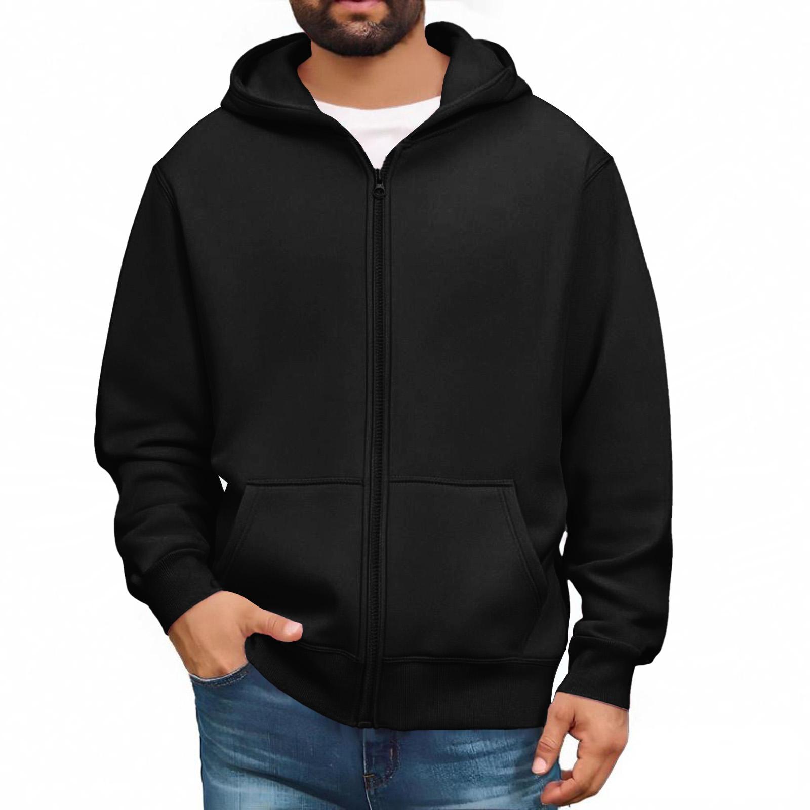 Herren Sweatshirts mit durchgehendem Reißverschluss, langärmlige Pullover-Tops, lässige und große Jacken mit Taschen XXL schwarz