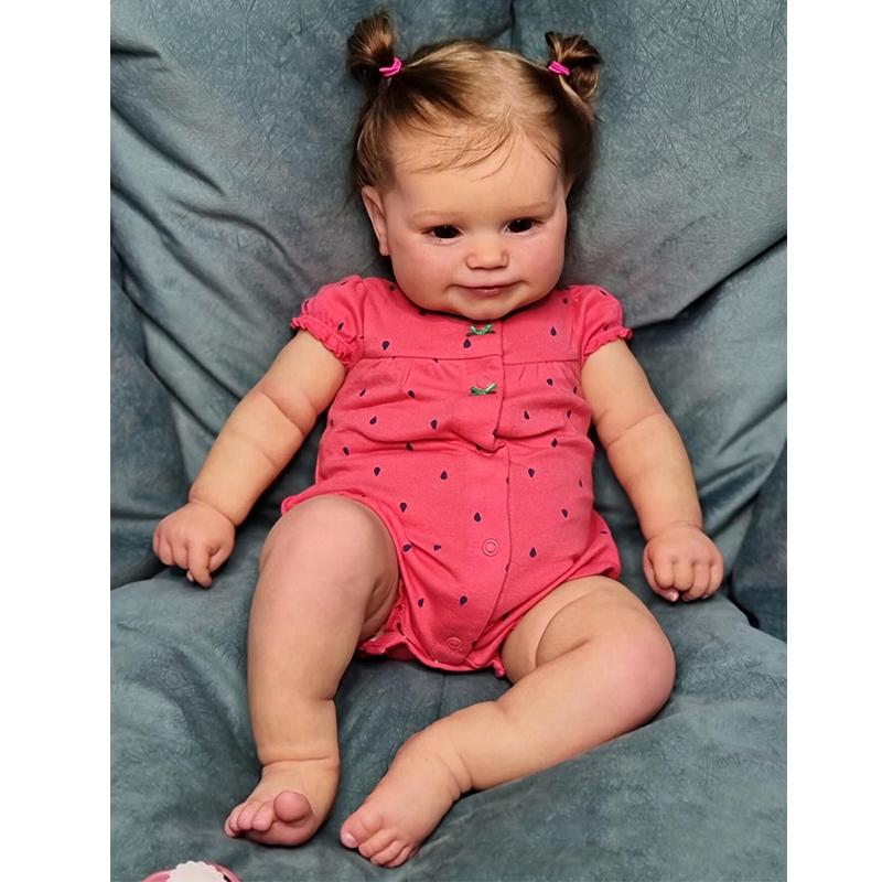 60CM Reborn Kleinkind Beliebtes süßes Mädchen Maddie Puppe mit Handwurzelhaar Weicher Kuschelkörper Hochwertige Puppe