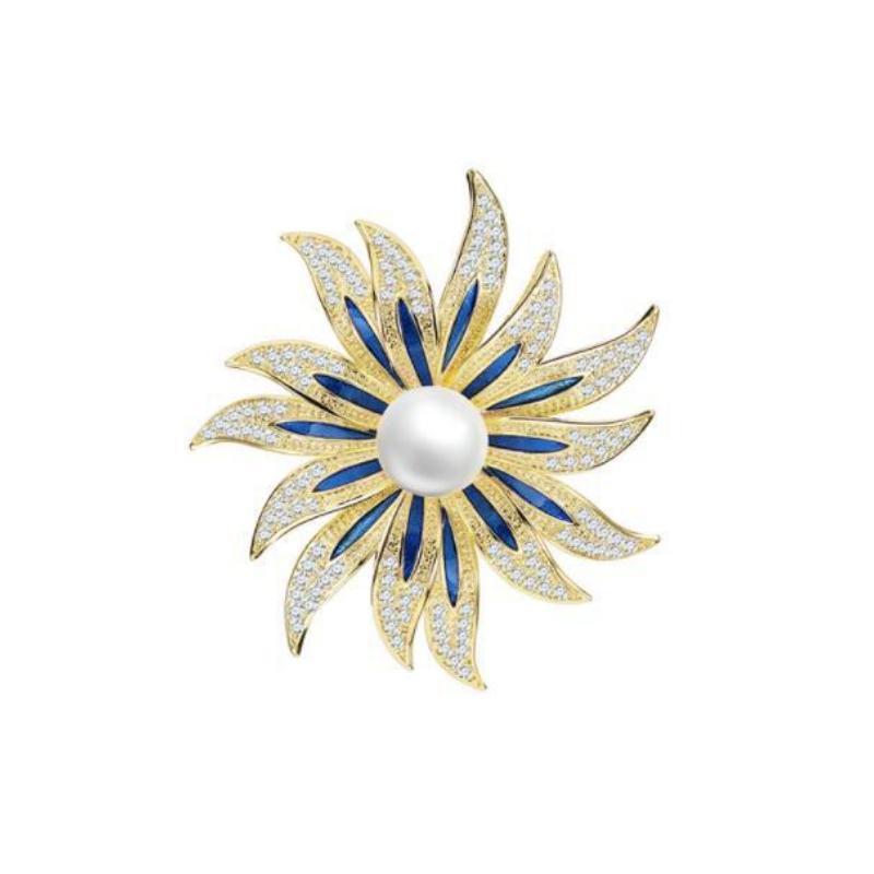 Exquisite Simulation Perle Sonnenblume Broschen Revers Pin Dame Strass Blume Broschen Corsage Mantel Hochzeit Schmuck Für Frauen gold