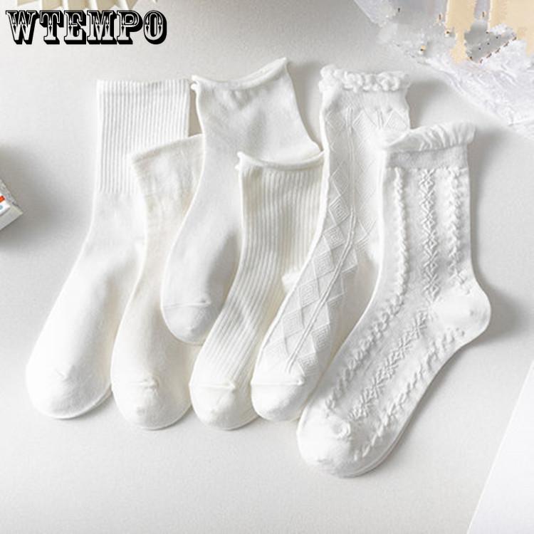 Weiße Jk Socken Lolita Damen Socken Mittelwade Dünne Blasenmund Niedliche Japanische Uniform Spitze Kurze Socken 6pcs