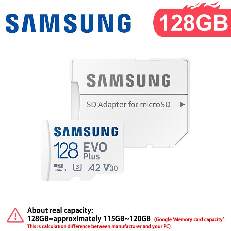 Samsung 128GB micro sd EVO Plus tf Karte Speicherkarte+Adapter 64G 256G 512G microSDXC,Geschwindigkeiten bis zu 160 MB/s,UHS-I,C10,U3,V10,A3,für Telefone,DJI,Kameras 128GB