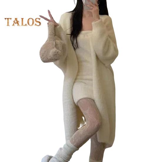 Wintermantel für Damen, lange Ärmel, verdickter Plüsch, einfarbig, wadenlang, gemütliche Strickjacke, Temperatursperre, winddichter Mantel S beige