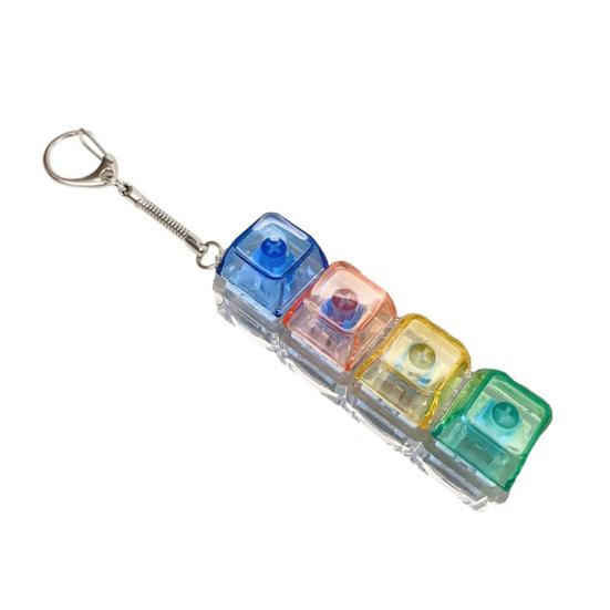 4-Tasten Fidget Tastatur Spielzeug mit Licht Stressabbau Transparente Kappe Tastatur Finger Clicker Schlüsselanhänger Dekompressionsknopf Sensorisches Spielzeug B