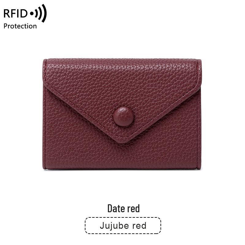Leichter tragbarer Kartenhalter mit Litschi-Muster für Damen - RFID-geschützt, Diebstahlsicheres Akkordeon-Design, 2023er Edition. himbeere