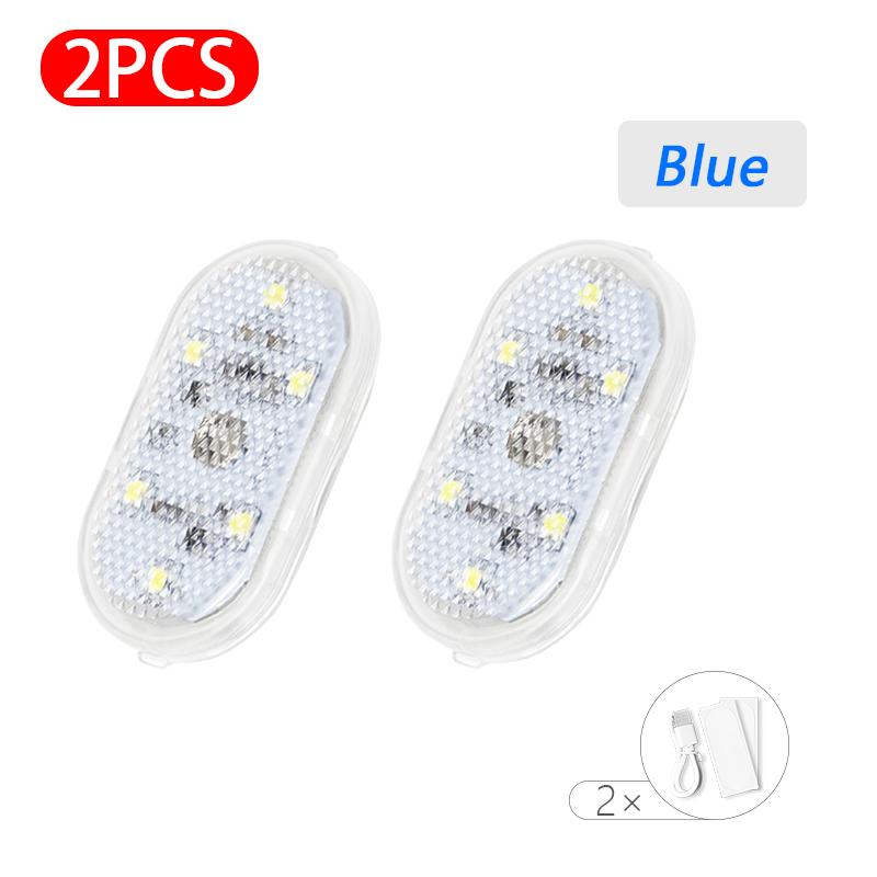 Auto Mini Led Touch Schalter Licht Auto Drahtlose Umgebungs Lampe Tragbare Nacht Lesen Licht Auto Dach Birne Auto Innen Licht 2pcs blau