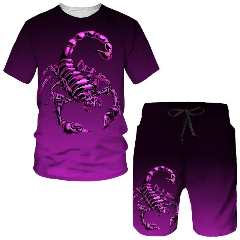 Scorpion Gradient 3D-Druck Herren-Zweiteiler-Sets Poison Graphic T-Shirt/Shorts/Anzug Hip Hop Streetwear Herren/Damen Sommer-Trainingsanzug 6XL