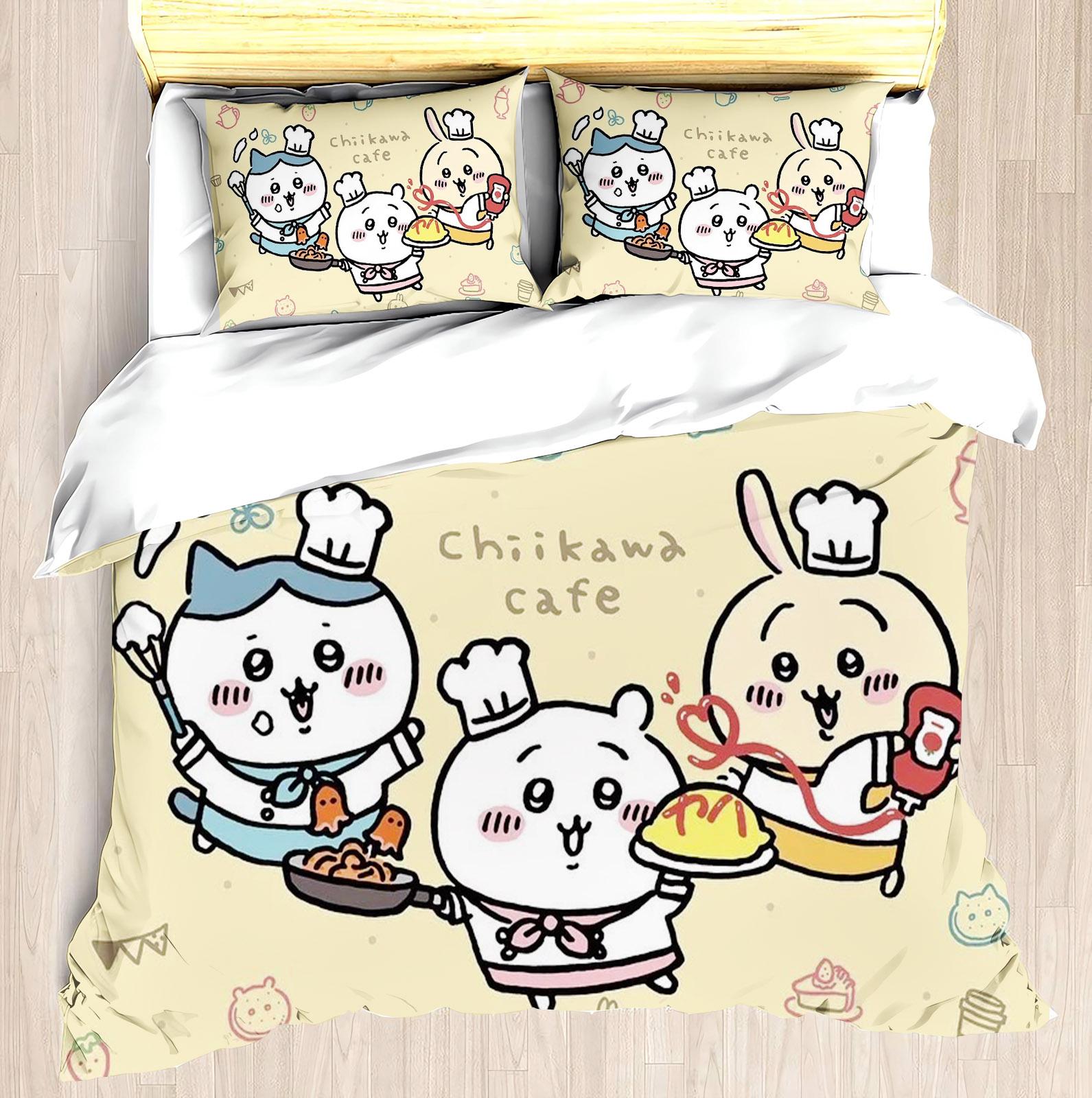 Chiikawa Bettwäsche-Set - Modern Bedruckt Haus Kinderzimmer Co-Branded Peripherie Matratze Bettwäsche-Set 3 Teile 135x200cm&set