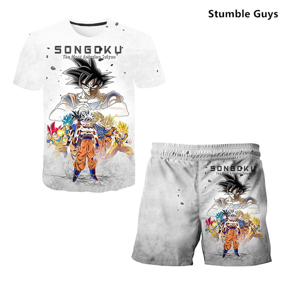Dragon Ball 3D-Druck T-Shirts Set Kinder Super Saiyan Goku T-Shirt Shorts 2 Stück Baby Jungen Kleidung Anime Sommer Kinder Kleidung Sets Kid 160