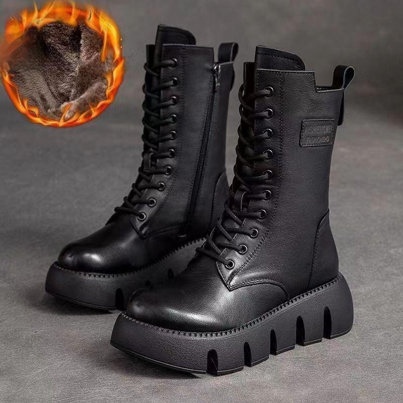 Herbst und Winter Plus Samt Martin Stiefel Damen Weichbesohlte Martin Stiefel Einfarbig Dickbesohlte Kurze Stiefel 38 schwarz