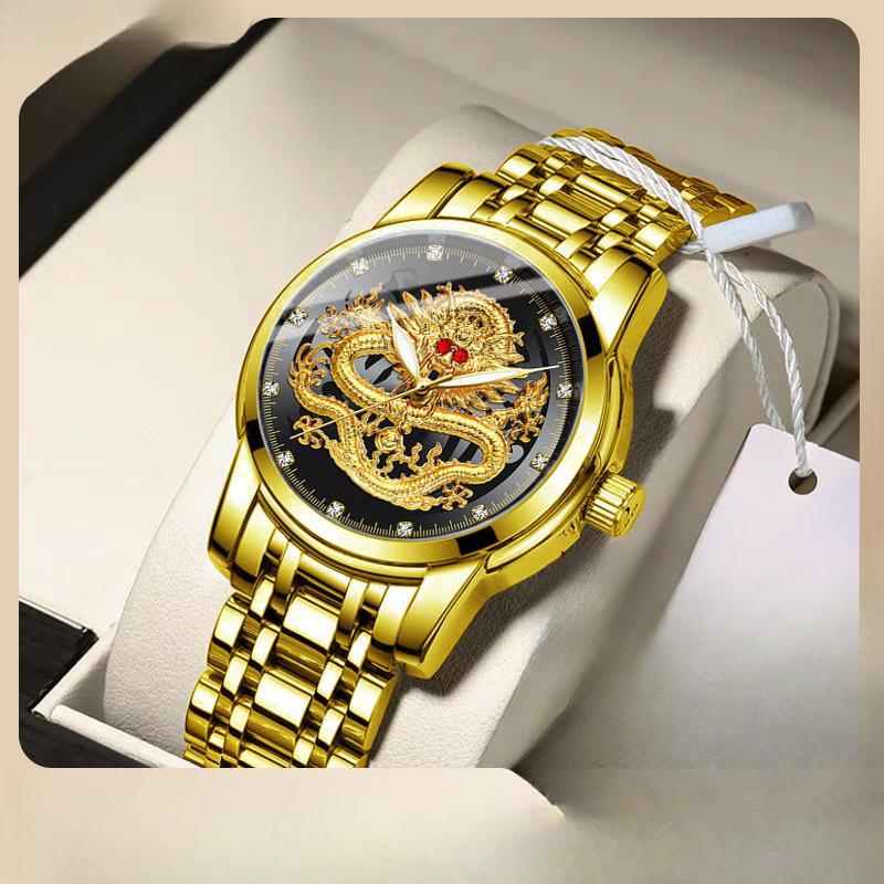 Neue Mode Automatische Nicht-mechanische Wasserdichte Herrenuhr Hochwertige Goldene Drachen Quarz Herrenuhr gray