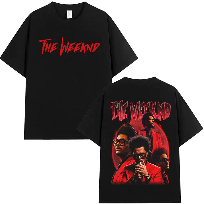 Pop-Sänger Künstler The Weeknd Doppelseitiges Print-T-Shirt Herrenkleidung T-Shirt Ästhetisches Baumwoll-T-Shirt Kurzarm Locker Bequem T-Shirt XL