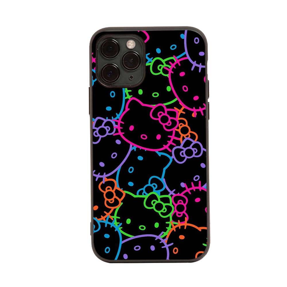 HK8 Süße Hello Kitty Schwarze Softhülle für iPhone 16 15 Plus 14 13 Pro 8 SE XR XS Max P30 Nova 5T Y5P Y6 Y7 Y8P Y9 Realme C30 C33 C31 VIVO Y36 V27 iPhone 16 Pro rehbraun