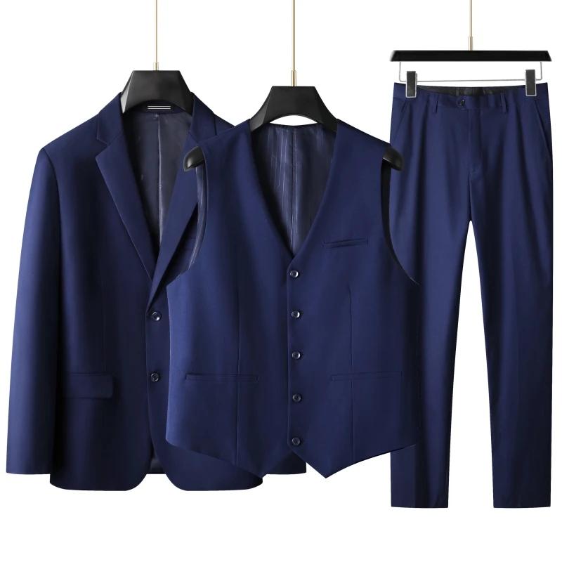 Herrenanzug in großen Größen (Anzug + Weste + Hose) Plus Fat Fat Business Formale Hochzeitskleid 3 Sets FourSeasons 210 blau