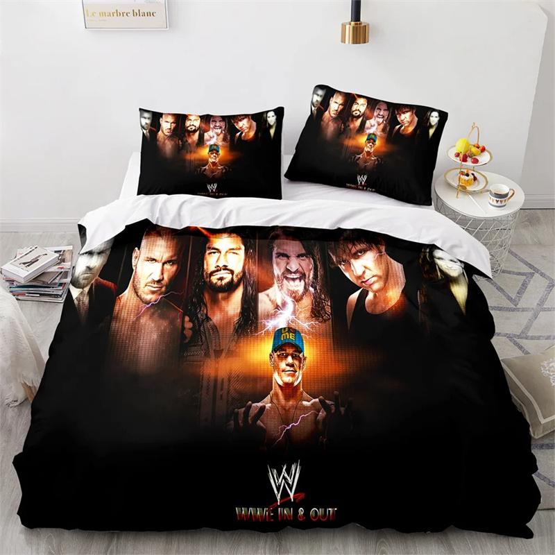 WWE EAW Bettwäsche-Set für Einzelbett, Doppelbett, Queen-Size-Bett und King-Size-Bett, Wrestling-Spiel, Bettgarnitur für Schlafzimmer für Erwachsene und Kinder, Bettbezug-Sets mit 3D-Druck 135x200cm 2pcs