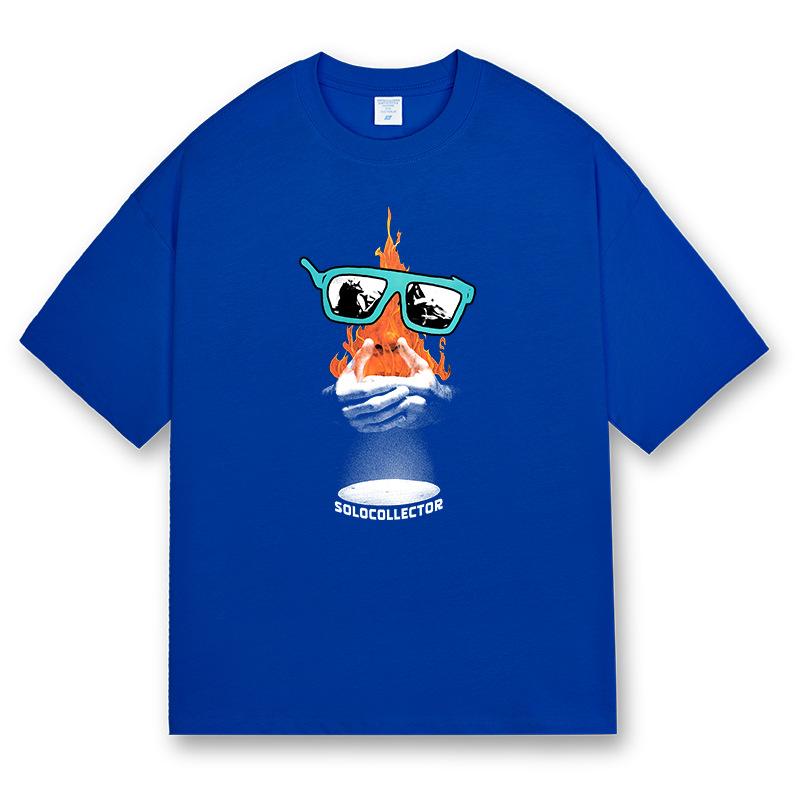 Sommer Neues Baumwoll-T-Shirt Herren Kurzarm Trendige Herrenbekleidung Jugend Übergröße Lockerer Rundhals Herrenmode Marken T-Shirt XXL blau