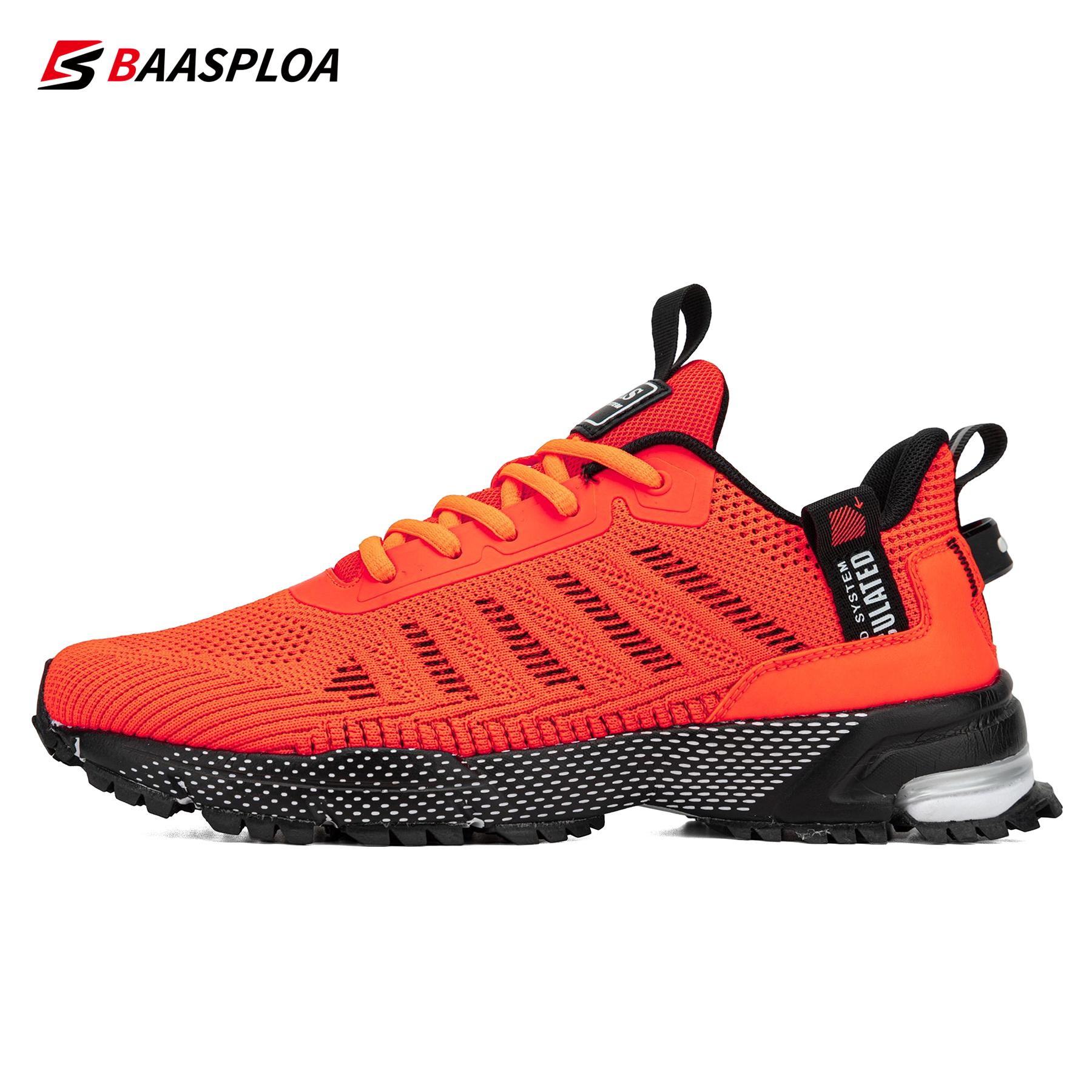 Baasploa Neue Herren Sneaker Schuhe Atmungsaktives Mesh Herren Laufschuhe Outdoor Rasen Walking Fitnessschuhe für Herren Größe 41-46 41 orangerot