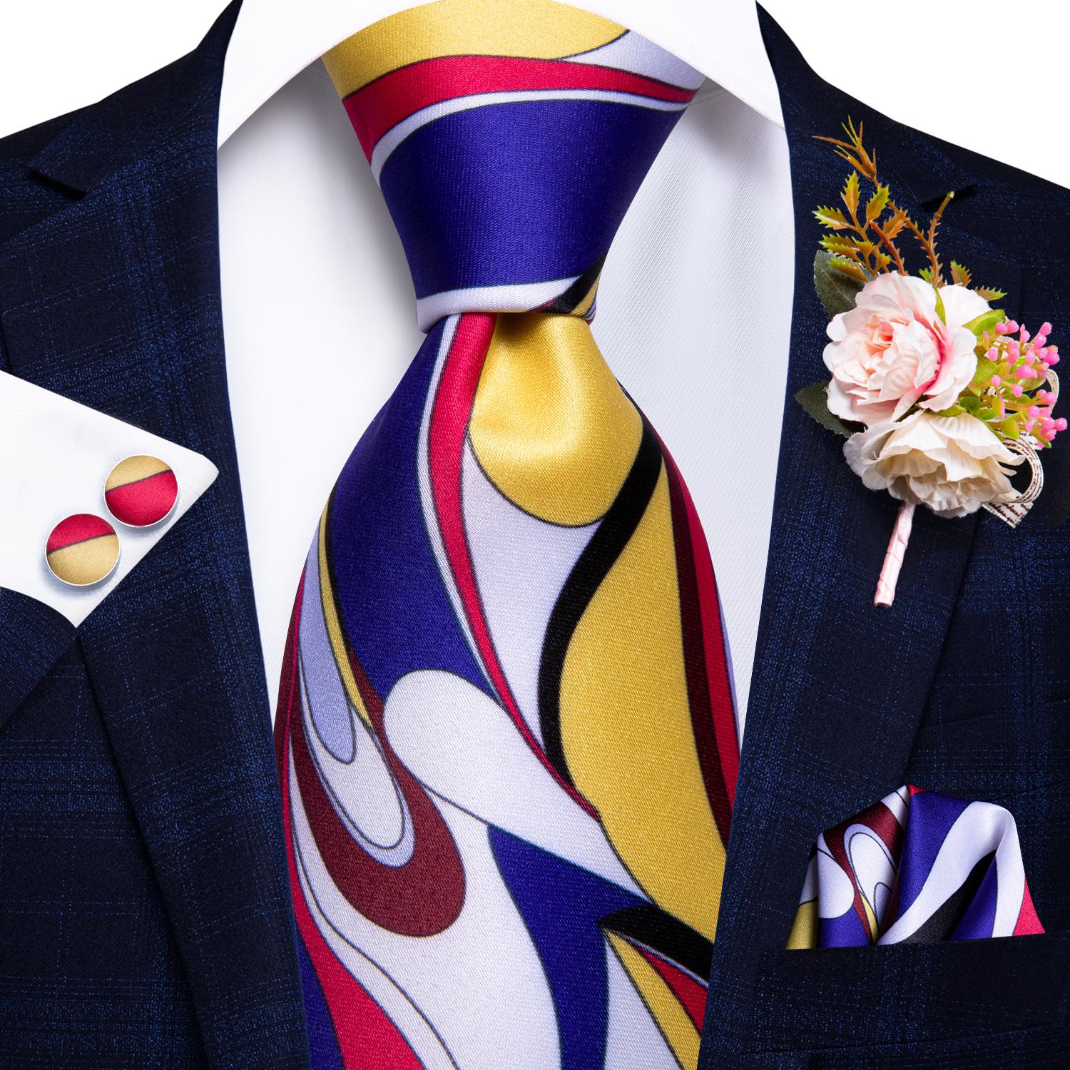Hi-Tie Herren Seidenkrawatte Bräutigam Hochzeitsanzug Corsage Krawatte Einstecktuch Manschettenknöpfe Set N-1230