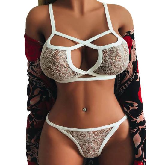 1 Set Sexy Unterwäsche Durchsichtig Aushöhlen Crossover Strap Atmungsaktive Verführerische Spitze Erotische Unterwäsche Damen Kleidung L weiß
