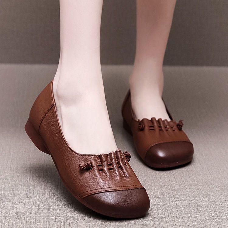 Flachmündige Einzelne Schuhe Retro Damen Schuhe Damen Flache Sohle Lässige Bequeme Damen Einzelne Schuhe Arbeitsschuhe 39 dunkelbraune