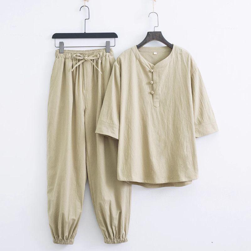 Zen-buddhistische Kleidung für Männer und Frauen – taoistische Kleidung und Anbetungskleidung aus Baumwolle und Leinen Medium (M) beige