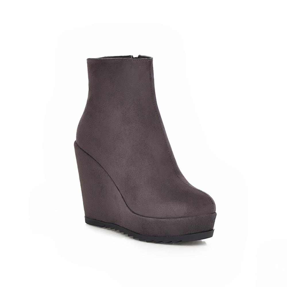 Herbst Winter Neue Stilvolle Damen Stiefeletten Sexy Plateau Runde Zehenpartie Keilstiefel Damen Stiefeletten Übergröße 34-42 Blau Rot 39 graue