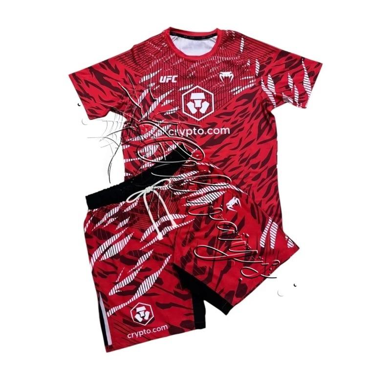 Kampfsport-Enthusiasten UFC Top Wrestling Schnelltrocknendes Set Herren und Damen Kurzarm-Shorts Schweißabsorbierendes und Atmungsaktives Set 5XL red