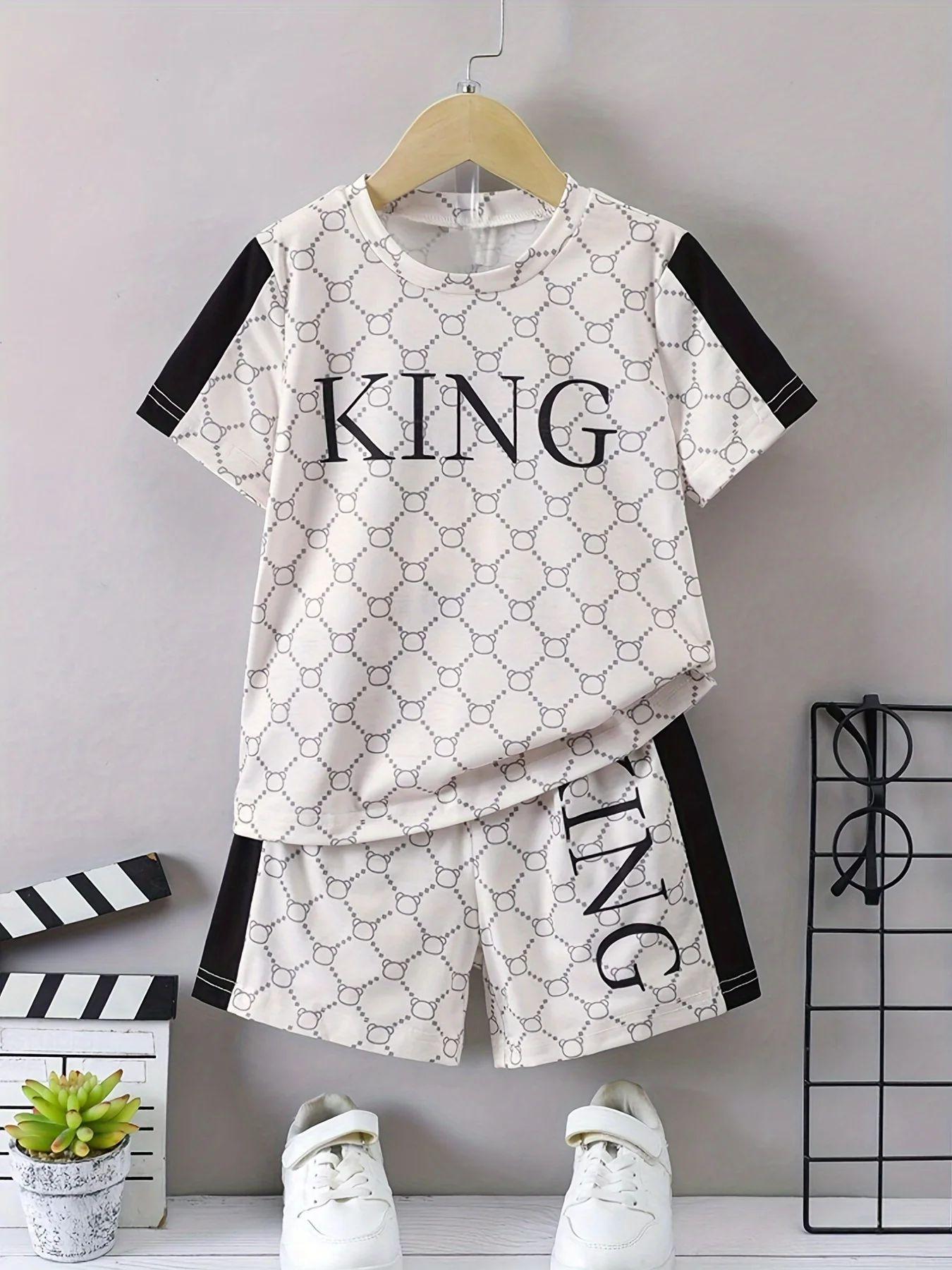 Sommer Neu 3D Druck Kinder Anzug Oberteil und Shorts 2-teilige Sportbekleidung Cooler Junge Pullover T-Shirt Bequem Weich Atmungsaktiv Li 100