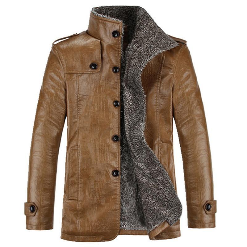 Herren Ledermantel Kragen Pelz Warme Winter Gepolsterte Jacke Wasserdicht Winddicht Jacke XL Jacke M