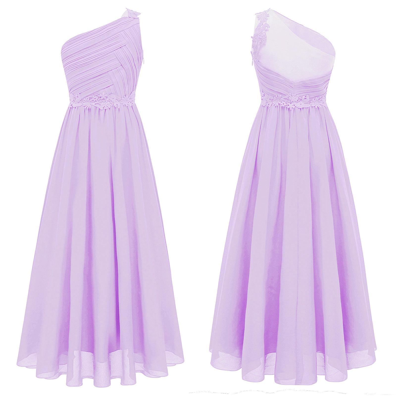 Mädchen One Shoulder Plissee Abend Hochzeit Party Langes Maxi Maxi Junior Brautjungfernkleid Kinder Erstkommunion Kleider 7-8 Years lavendel