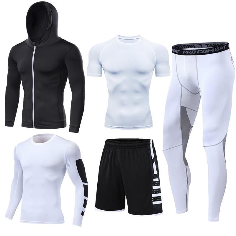 5 Teile/satz Männer Kompression Sport Anzüge Lauf Sets Basketball Training Strumpfhosen Kleidung Gym Fitness Jogging Sport Trainingsanzüge XXXL schwarz weiße