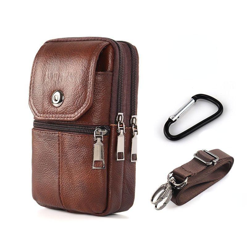 Herren Rindsleder Handytasche Multifunktionale Messenger Bag Outdoor Baustelle Tragen Gürtel Handytasche Wasserdichte Brusttasche Large braun
