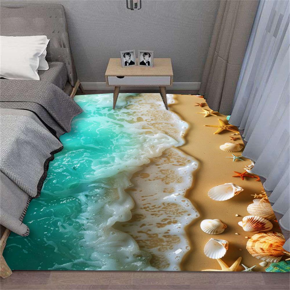 Sommer Charme Wellen Strand Muschel Teppich für Wohnzimmer Sofa Dekor Teppiche Schlafzimmer Teppich Küche Couchtisch Bodenmatte Flur Teppich 40x60CM