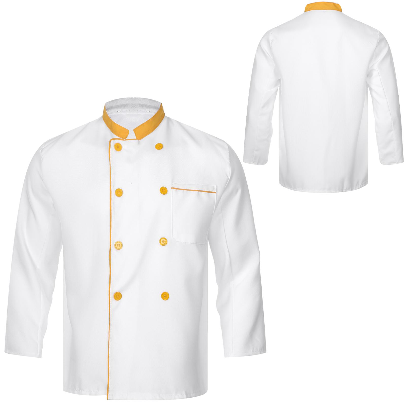 Herren Kochjacke Kochmantel Restaurant Küche Uniform Langarm Arbeitskleidung M gelb