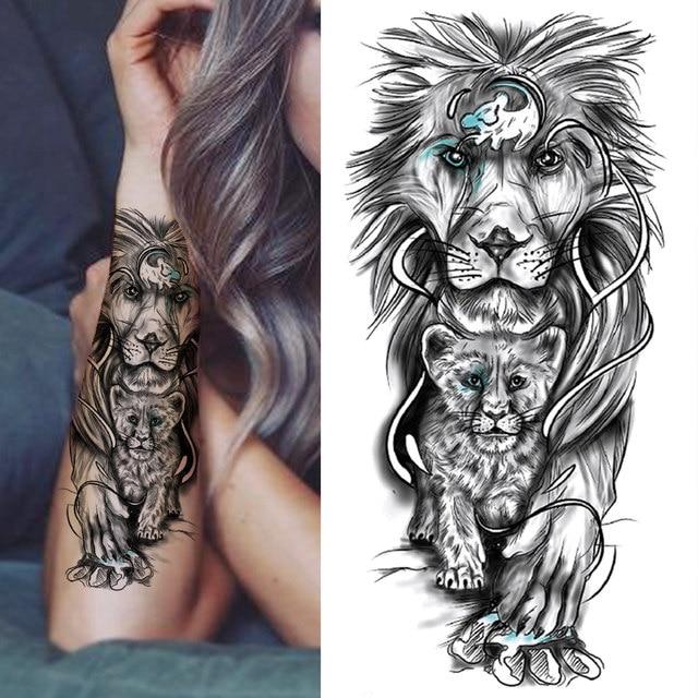Schwarzwald Tattoo Aufkleber für Männer Frauen Kinder Tiger Wolf Tod Schädel temporäre Tattoo gefälschte Henna Skelett König Tier Tatoo