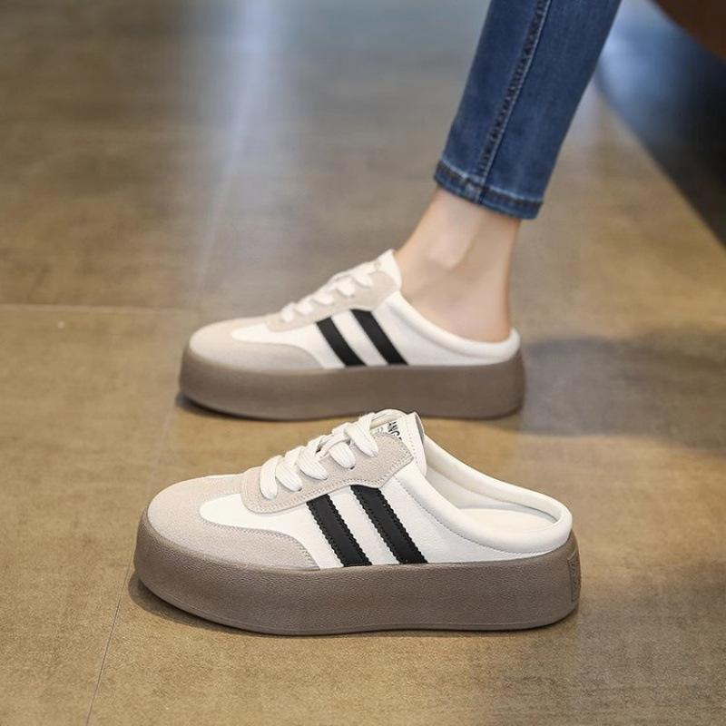 Baotou kleine weiße Schuhe 2025 neue Retro-Farbabstimmung lässige Board-Schuhe ein Pedal Dexun Board-Schuhe Plateau halbe Slipper 38
