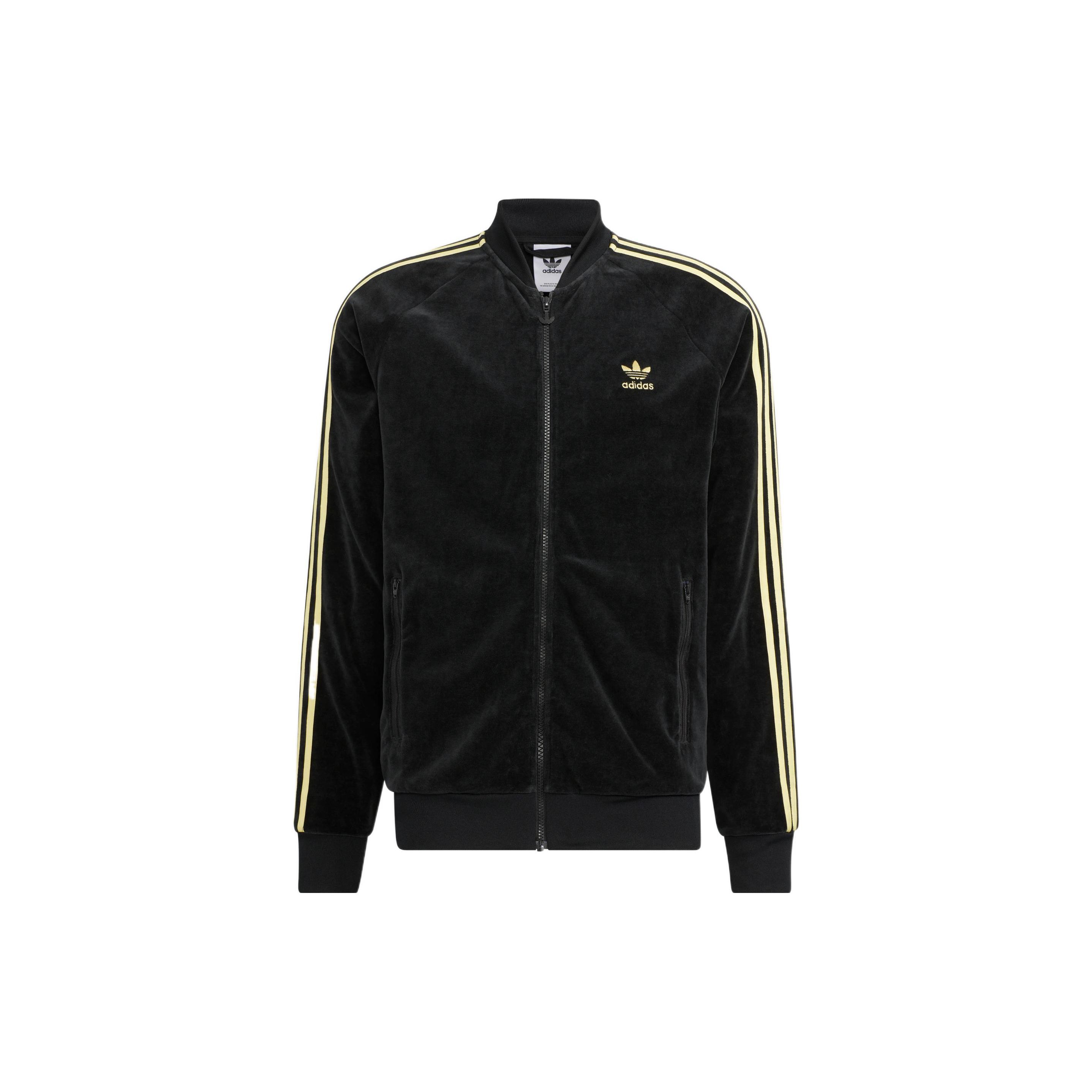 Adidas Originals Veloursjacke JP Gestreiftes Sticklogo Zip-Jacke Herren Jacken Schwarz HR3445 XXL