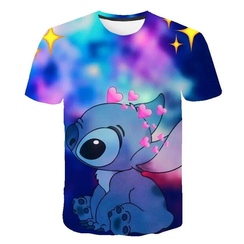 2026 Sommer Disney Kinder Jungen Stitch 3D Druck T-Shirts Kinder Stich Oberteile T-Shirts Cartoon Street Lässig Kinderkleidung Alte T-Shirts 110