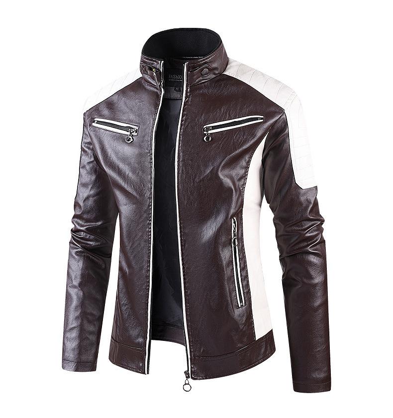 Warme Lederjacke Jacke Herren Tops Herren Casual Motorrad Nähte Wolle Lederjacke Herrenmode Lokomotive Retro 3XL braun