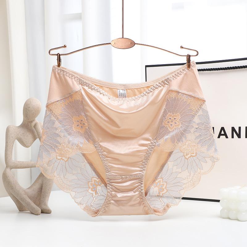 Damenunterwäsche, Damen-Hüfthebehöschen, sexy Spitze, nahtlos, reine Baumwolle, hohe Taille, Übergröße, Dreieck für Herbst und Winter XL beige