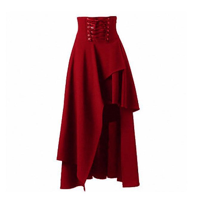 Frühling Herbst Cosplay Mittelalter Renaissance Gothic Steampunk Kleidung Kostüme Halloween Karneval Vintage Dress Up Saum Maxirock XXL rot